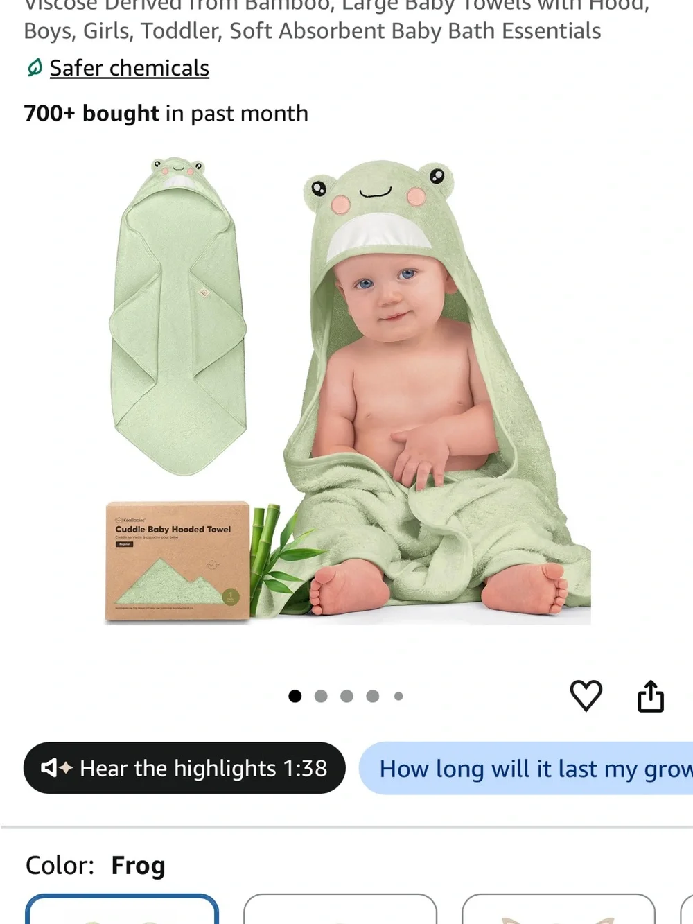 Cuddle Baby Hooded Towel - Green & White